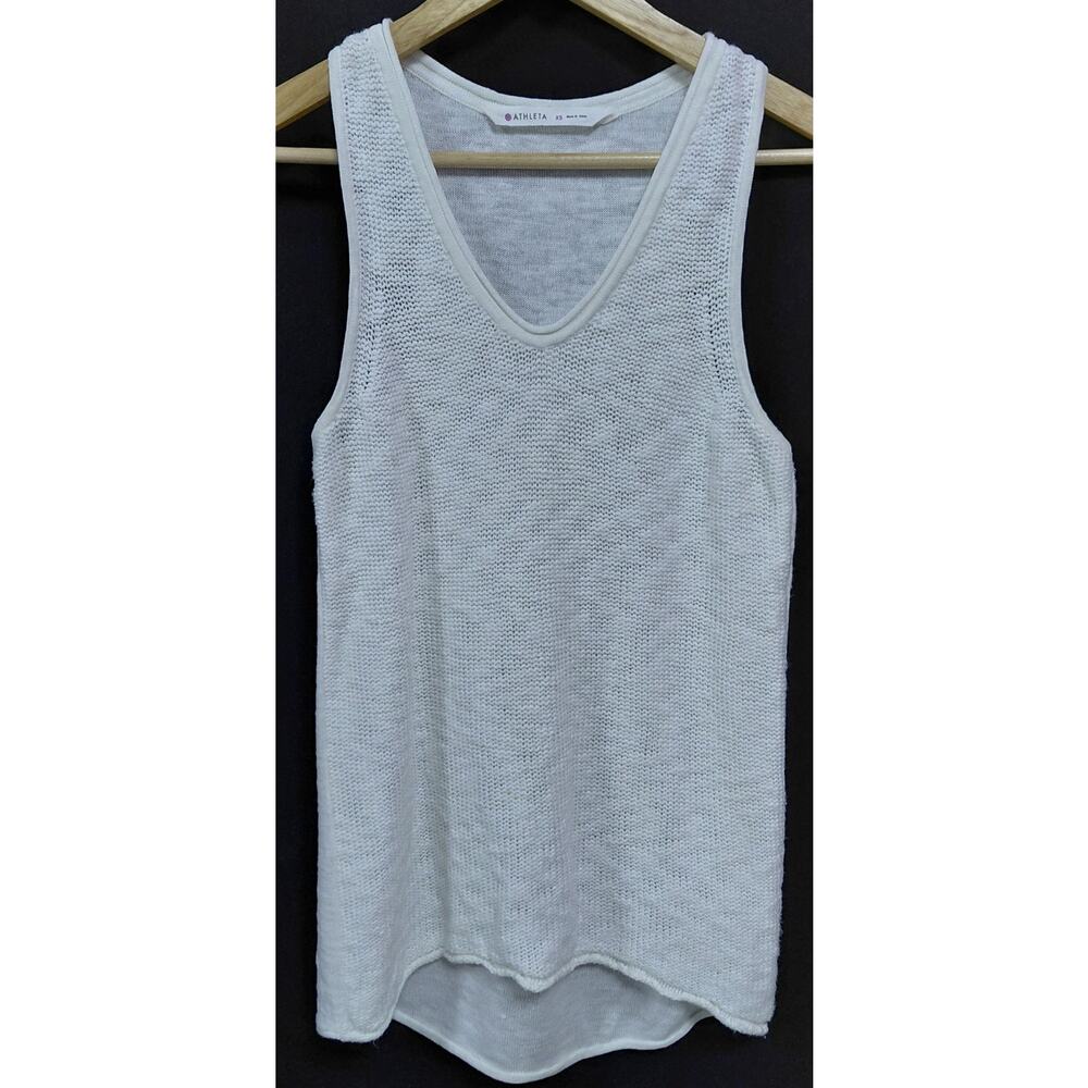 ATHLETA  Linen Blend Cotton Blend Tank Top White Solid Knit Size XS